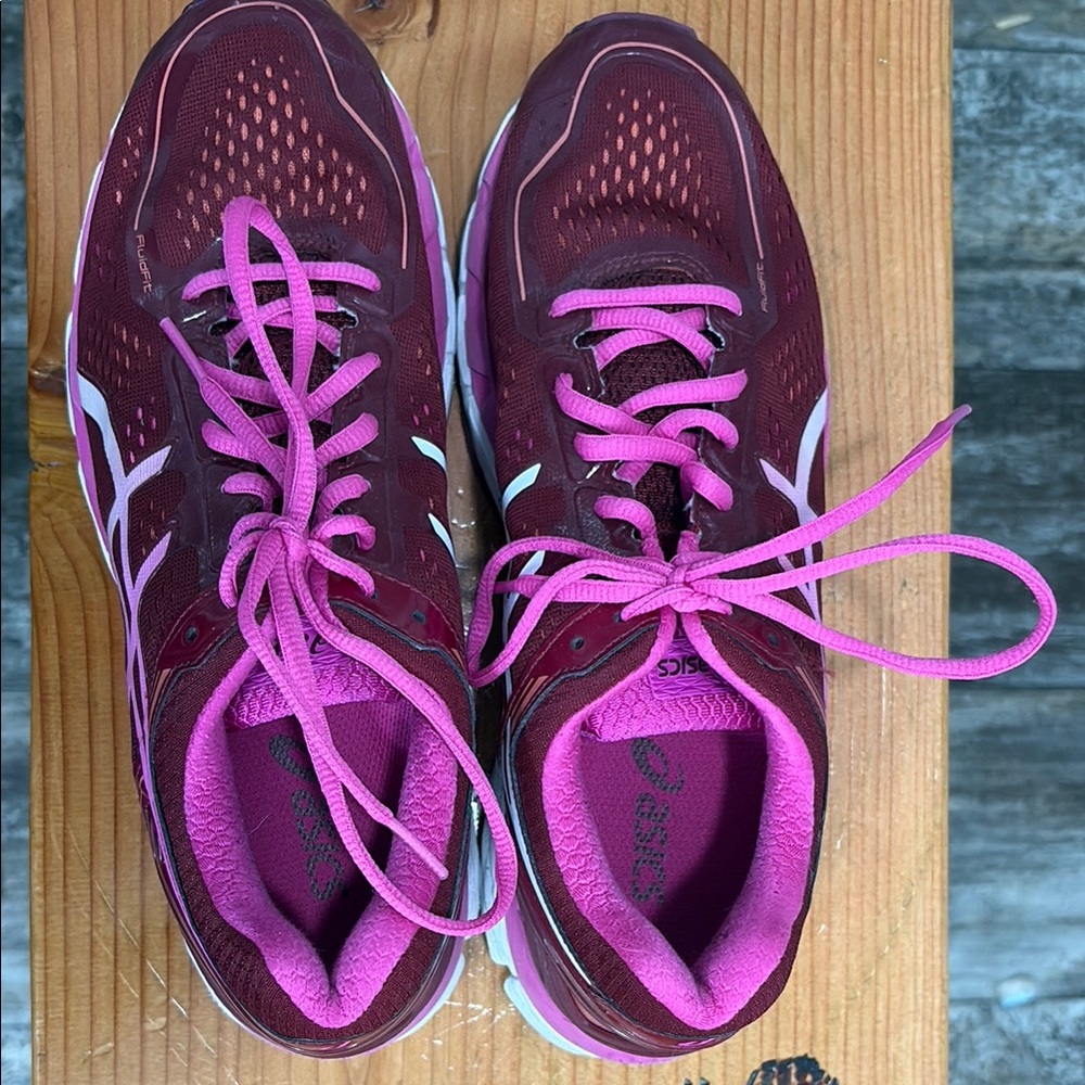 Asics Red and Pink Athletic Shoes with Reflective Accents